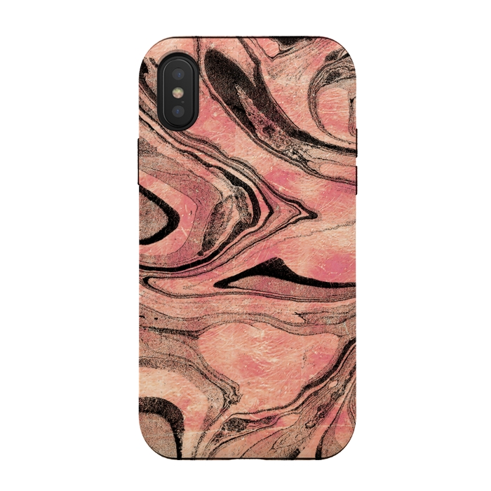 iPhone Xs / X StrongFit rose gold liquid marble with black lines by Oana 