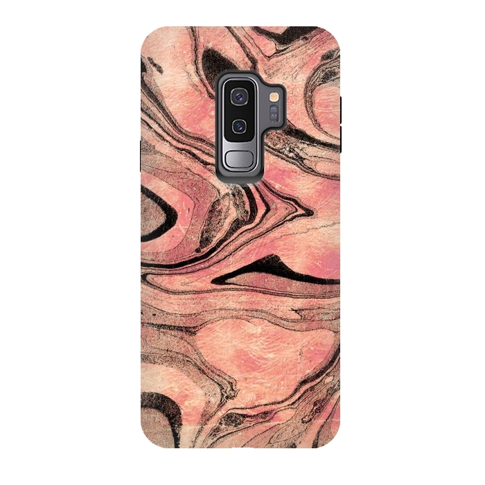 Galaxy S9 plus StrongFit rose gold liquid marble with black lines by Oana 
