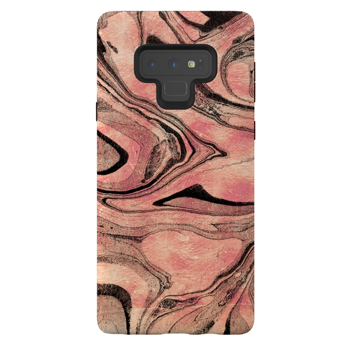 Galaxy Note 9 StrongFit rose gold liquid marble with black lines by Oana 