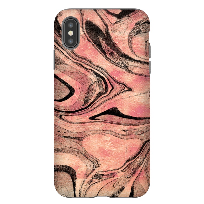 iPhone Xs Max StrongFit rose gold liquid marble with black lines by Oana 