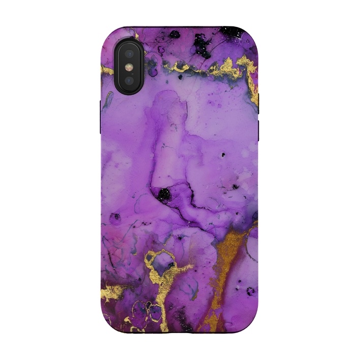 iPhone Xs / X StrongFit Purple Marble with Gold and black glitter veins by  Utart