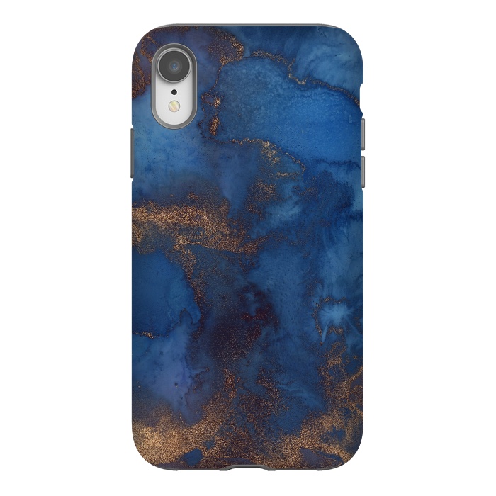 iPhone Xr StrongFit Dark ocean blue marble and copper veins by  Utart