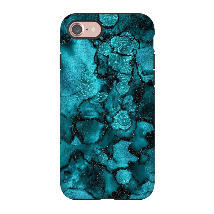 iPhone 7 StrongFit Indigo and Ocean Green Marble with Black Glitter veins by  Utart