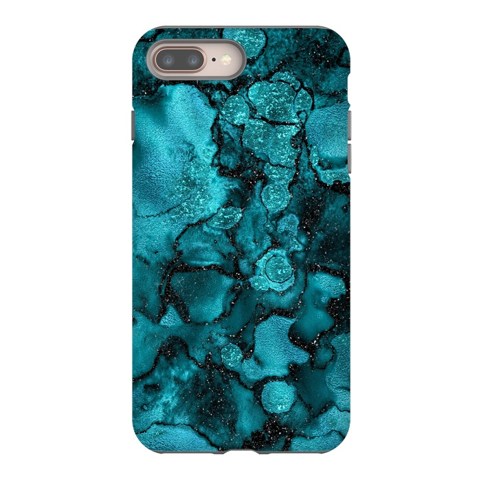 iPhone 7 plus StrongFit Indigo and Ocean Green Marble with Black Glitter veins by  Utart