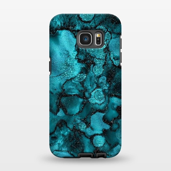 Galaxy S7 EDGE StrongFit Indigo and Ocean Green Marble with Black Glitter veins by  Utart
