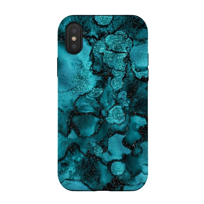 iPhone Xs / X StrongFit Indigo and Ocean Green Marble with Black Glitter veins by  Utart