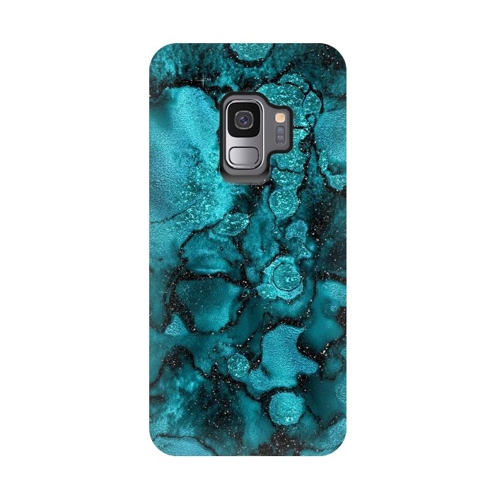 Galaxy S9 StrongFit Indigo and Ocean Green Marble with Black Glitter veins by  Utart