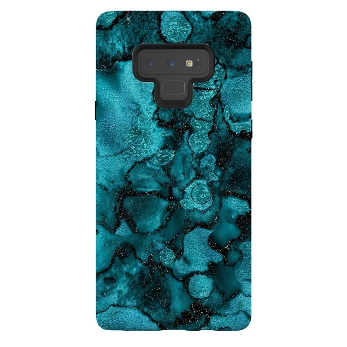 Galaxy Note 9 StrongFit Indigo and Ocean Green Marble with Black Glitter veins by  Utart