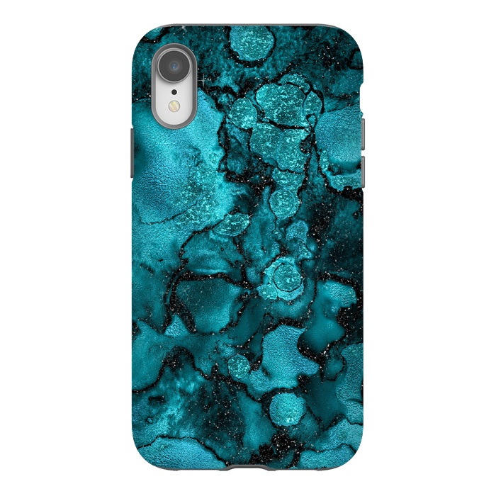 iPhone Xr StrongFit Indigo and Ocean Green Marble with Black Glitter veins by  Utart