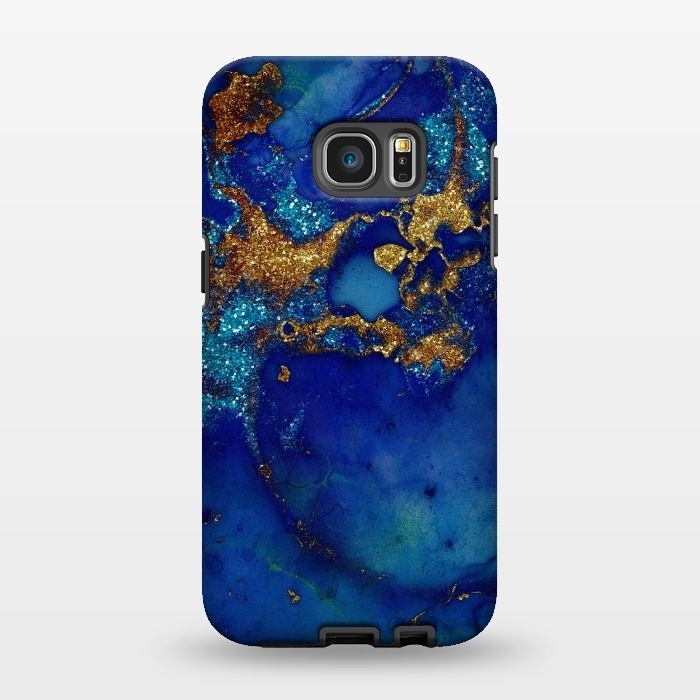 Galaxy S7 EDGE StrongFit Ocean Blue and gold Marble  by  Utart