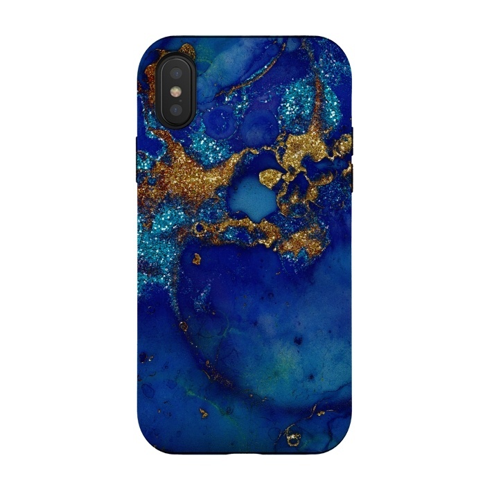 iPhone Xs / X StrongFit Ocean Blue and gold Marble  by  Utart
