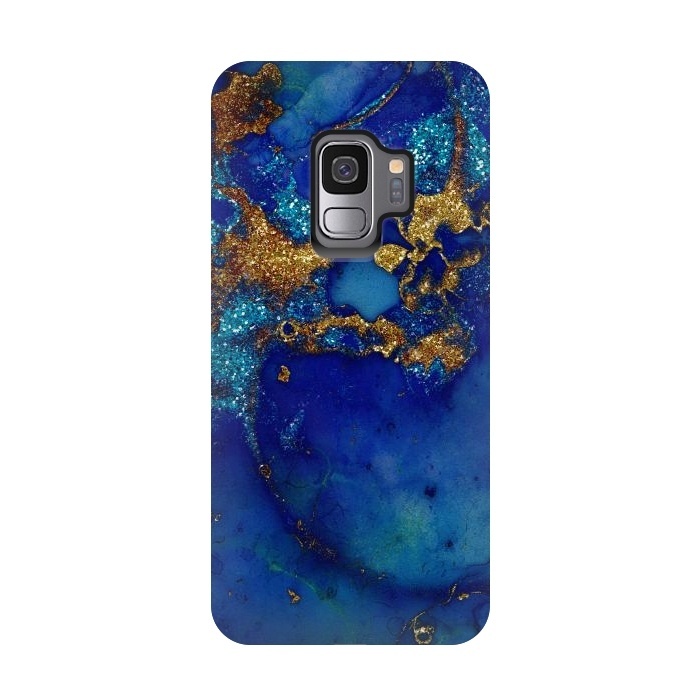 Galaxy S9 StrongFit Ocean Blue and gold Marble  by  Utart