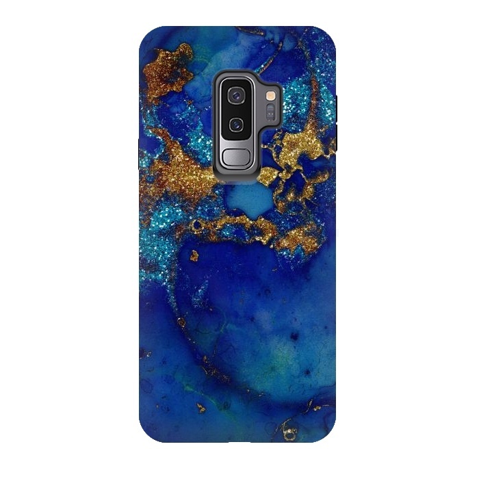 Galaxy S9 plus StrongFit Ocean Blue and gold Marble  by  Utart