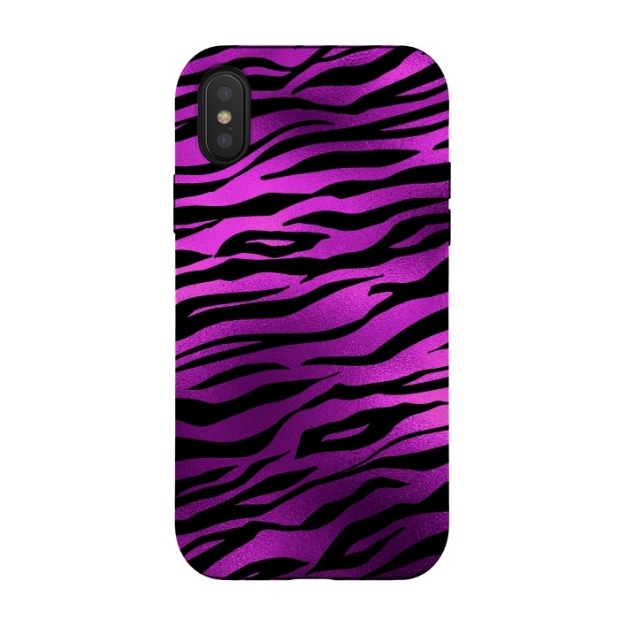 iPhone Xs / X StrongFit Purple Black Tiger Skin by  Utart