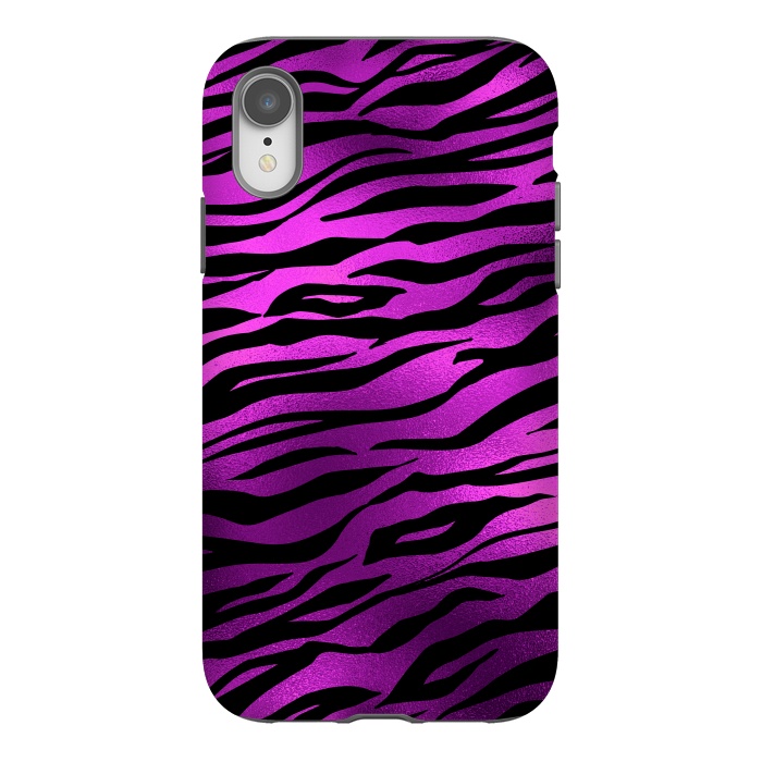 iPhone Xr StrongFit Purple Black Tiger Skin by  Utart