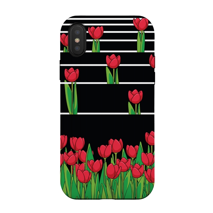 iPhone Xs / X StrongFit Black And White Tulip by Rossy Villarreal