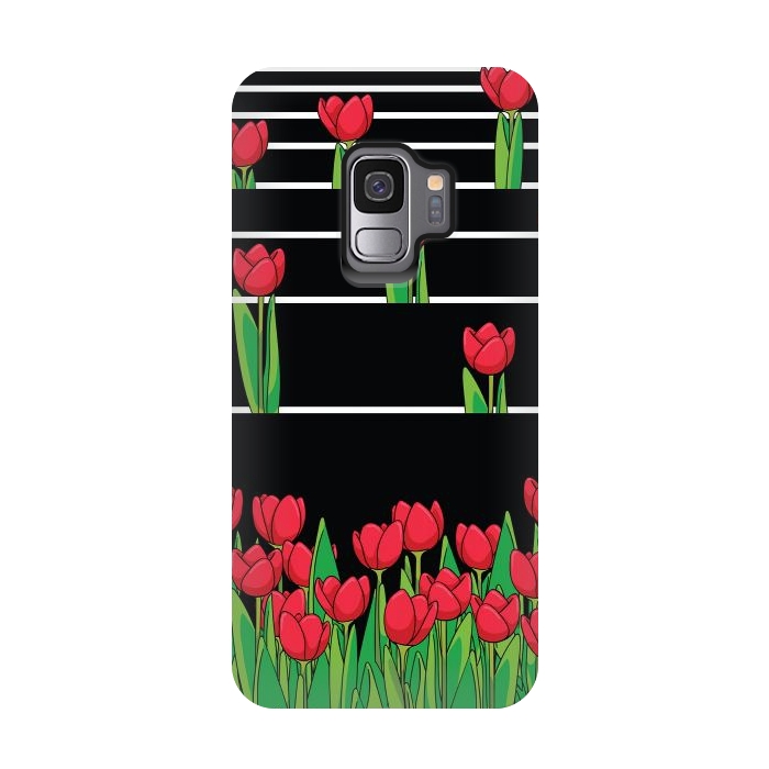 Galaxy S9 StrongFit Black And White Tulip by Rossy Villarreal