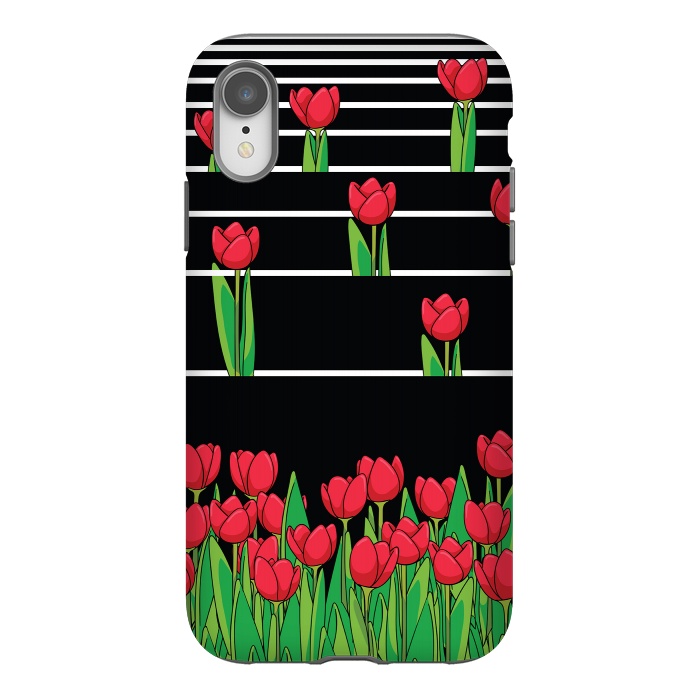 iPhone Xr StrongFit Black And White Tulip by Rossy Villarreal