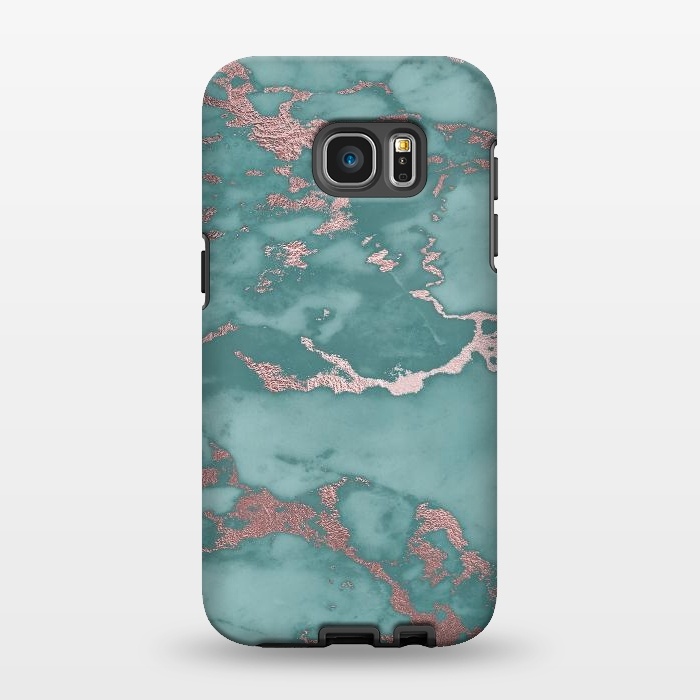Galaxy S7 EDGE StrongFit Teal and Rosegold Marble by  Utart