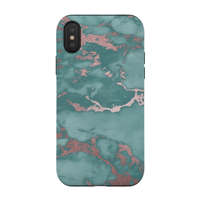 iPhone Xs / X StrongFit Teal and Rosegold Marble by  Utart