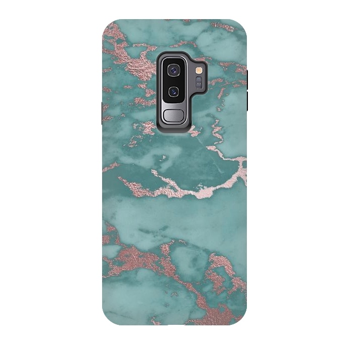 Galaxy S9 plus StrongFit Teal and Rosegold Marble by  Utart
