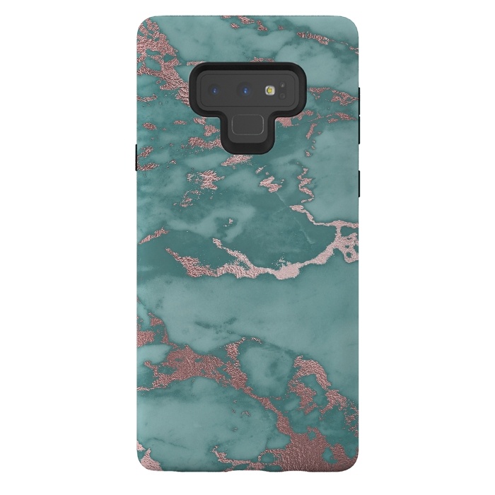 Galaxy Note 9 StrongFit Teal and Rosegold Marble by  Utart
