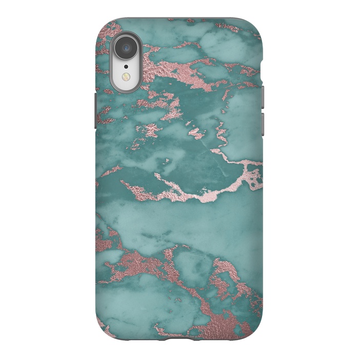 iPhone Xr StrongFit Teal and Rosegold Marble by  Utart