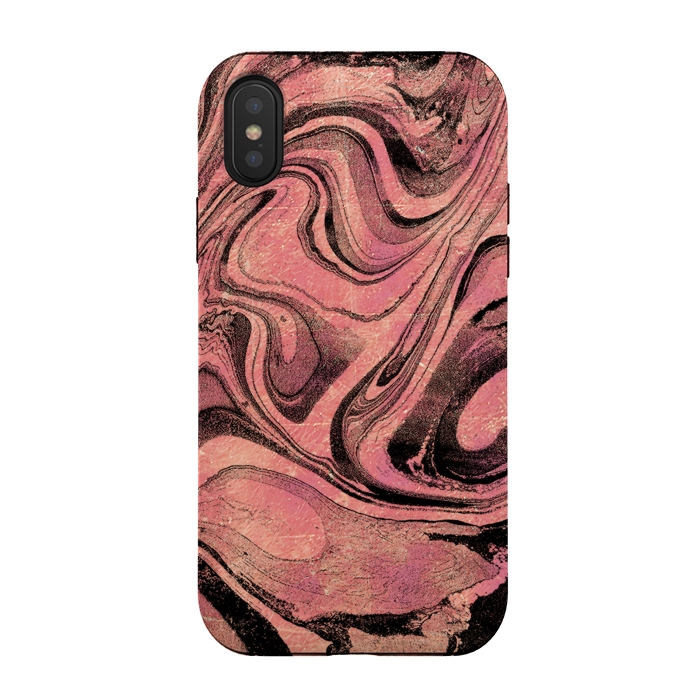 iPhone Xs / X StrongFit Golden liquid marble swirls painting by Oana 