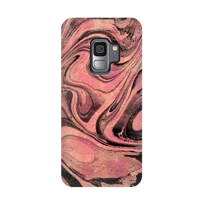 Galaxy S9 StrongFit Golden liquid marble swirls painting by Oana 