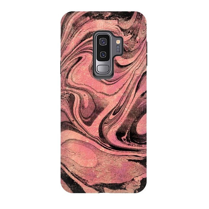 Galaxy S9 plus StrongFit Golden liquid marble swirls painting by Oana 