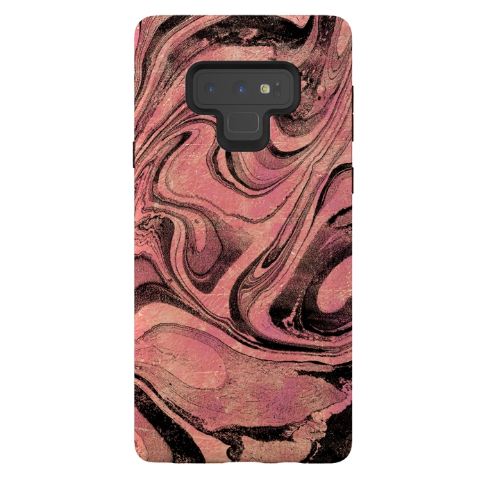 Galaxy Note 9 StrongFit Golden liquid marble swirls painting by Oana 