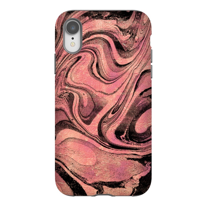 iPhone Xr StrongFit Golden liquid marble swirls painting by Oana 