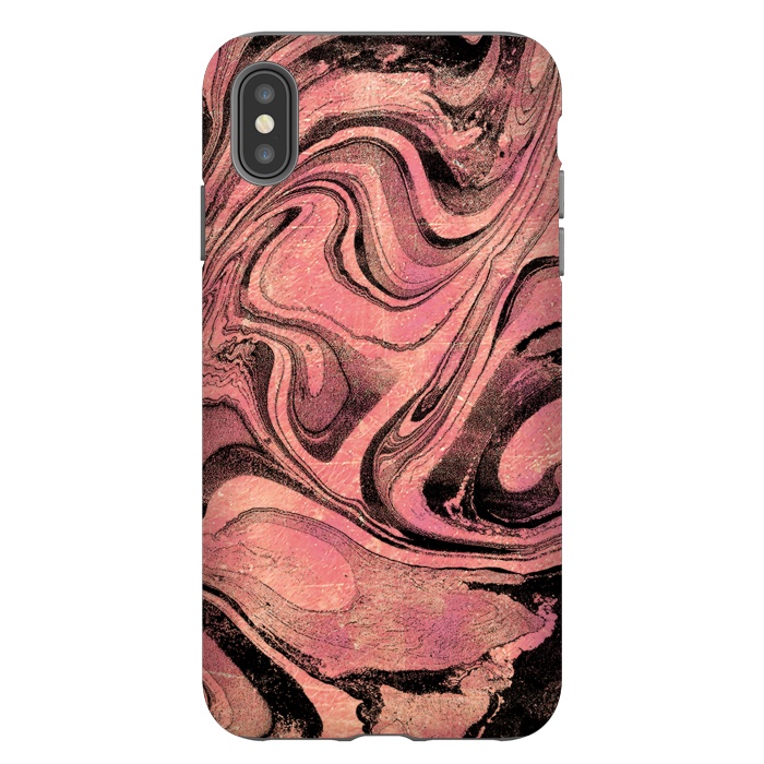 iPhone Xs Max StrongFit Golden liquid marble swirls painting by Oana 