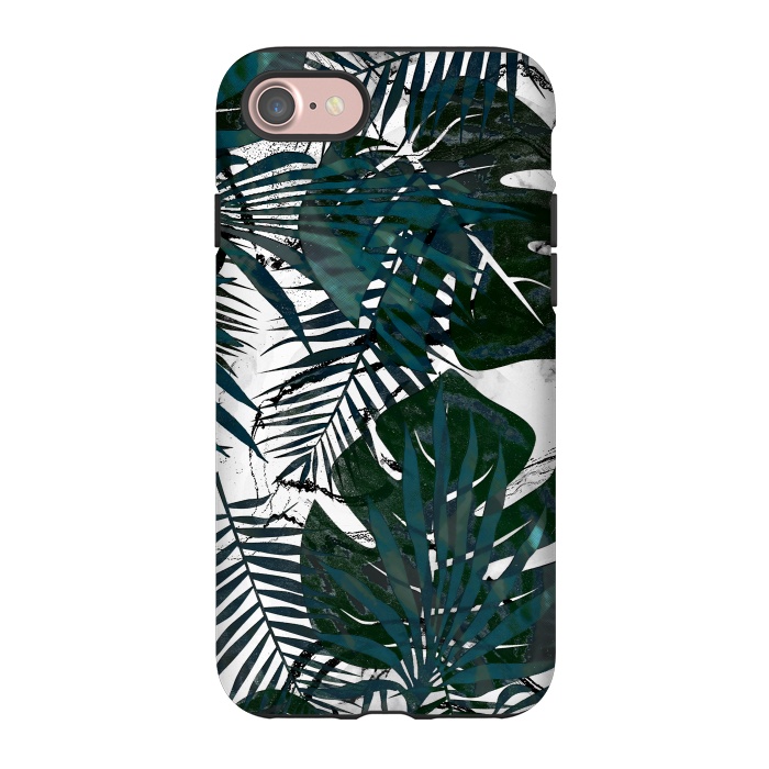 iPhone 7 StrongFit Dark green jungle leaves on white marble by Oana 