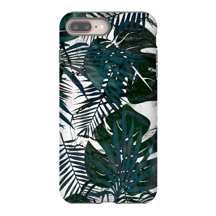 iPhone 7 plus StrongFit Dark green jungle leaves on white marble by Oana 