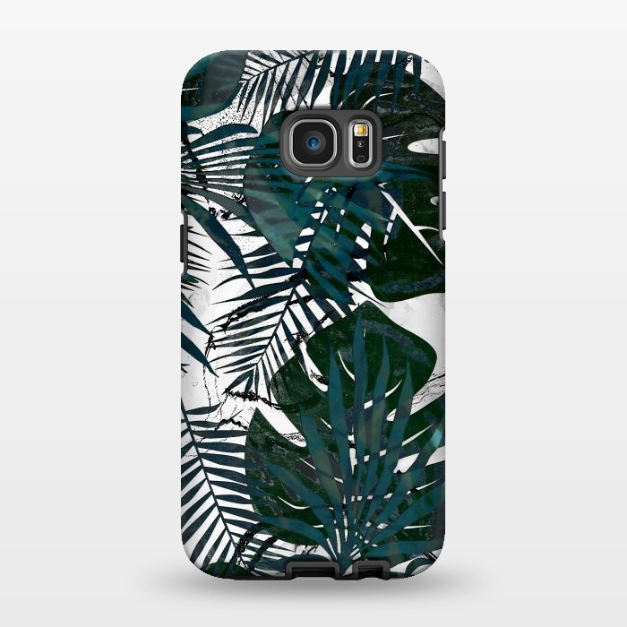 Galaxy S7 EDGE StrongFit Dark green jungle leaves on white marble by Oana 