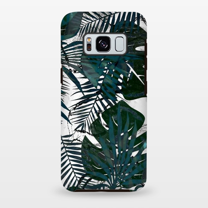 Galaxy S8 plus StrongFit Dark green jungle leaves on white marble by Oana 