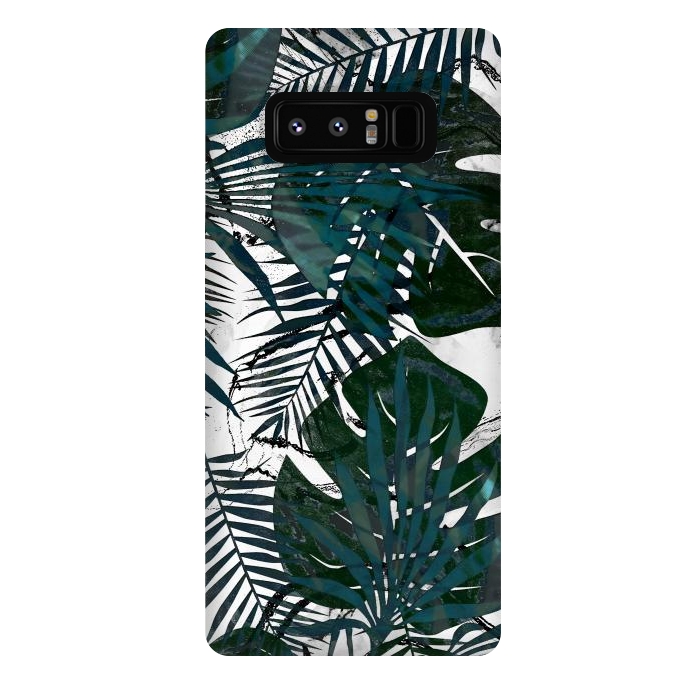 Galaxy Note 8 StrongFit Dark green jungle leaves on white marble by Oana 
