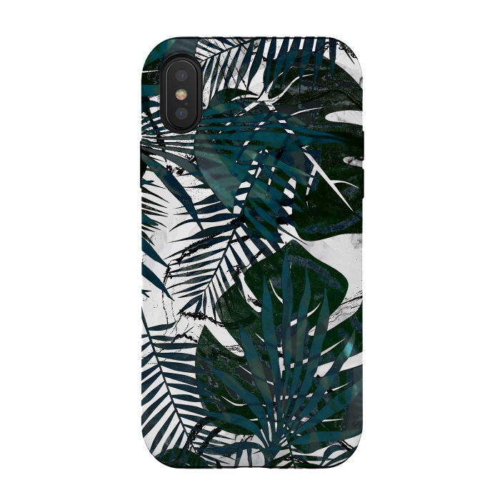 iPhone Xs / X StrongFit Dark green jungle leaves on white marble by Oana 