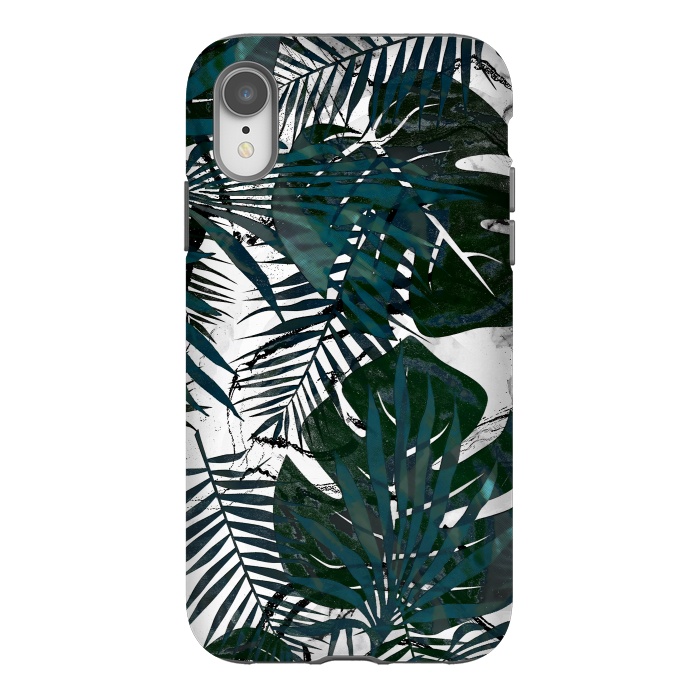 iPhone Xr StrongFit Dark green jungle leaves on white marble by Oana 