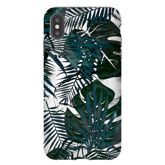 iPhone Xs Max StrongFit Dark green jungle leaves on white marble by Oana 