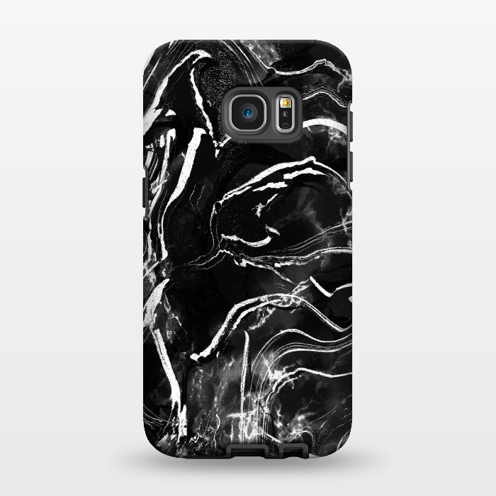 Galaxy S7 EDGE StrongFit Black marble with white stripes by Oana 