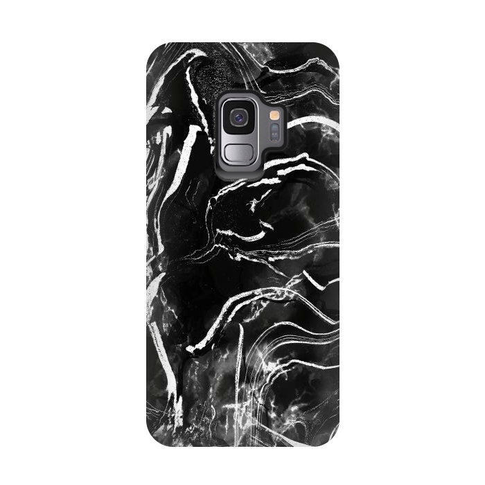 Galaxy S9 StrongFit Black marble with white stripes by Oana 