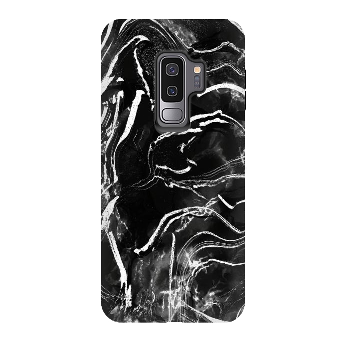 Galaxy S9 plus StrongFit Black marble with white stripes by Oana 