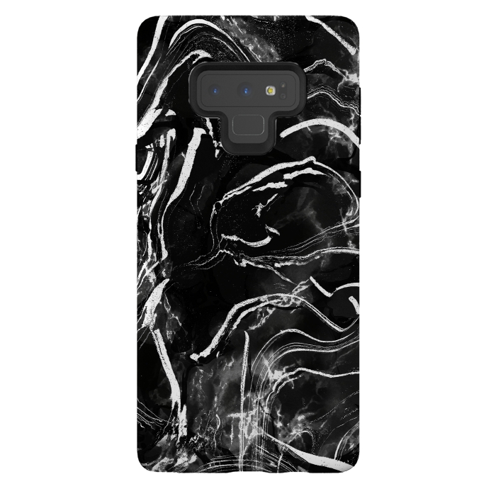 Galaxy Note 9 StrongFit Black marble with white stripes by Oana 