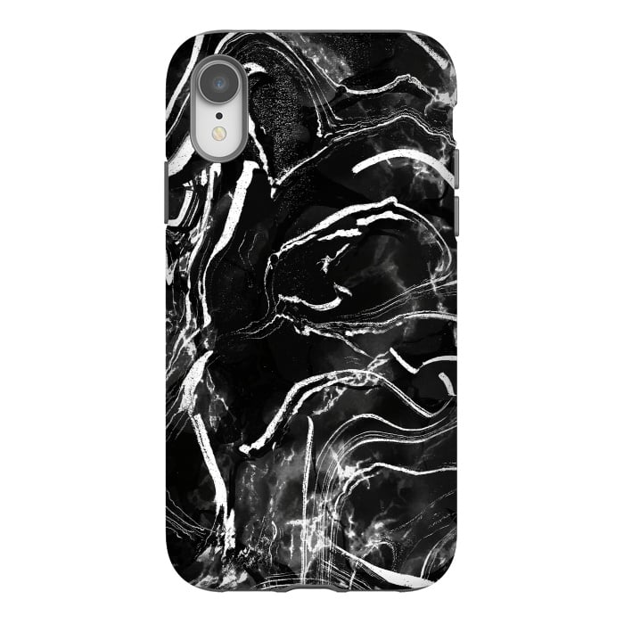 iPhone Xr StrongFit Black marble with white stripes by Oana 