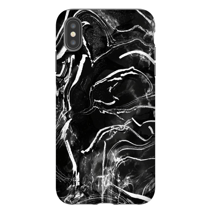 iPhone Xs Max StrongFit Black marble with white stripes by Oana 