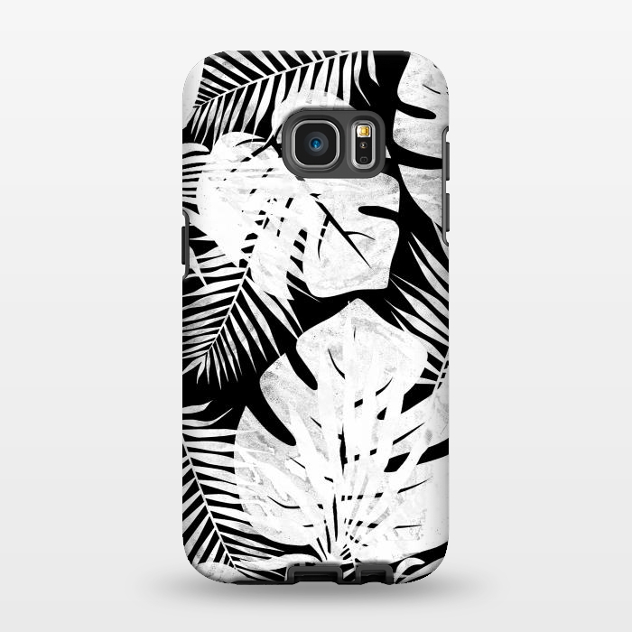 Galaxy S7 EDGE StrongFit White textured jungle leaves on black backround by Oana 