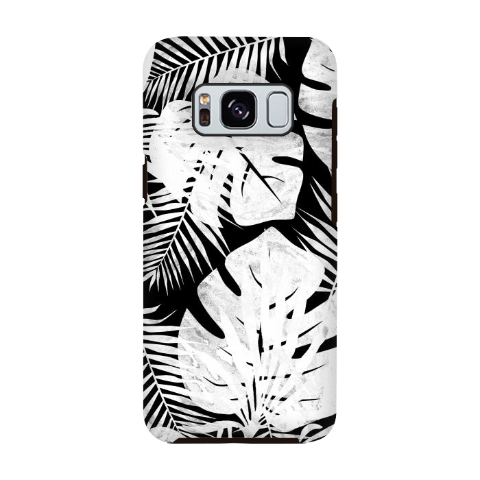 Galaxy S8 StrongFit White textured jungle leaves on black backround by Oana 