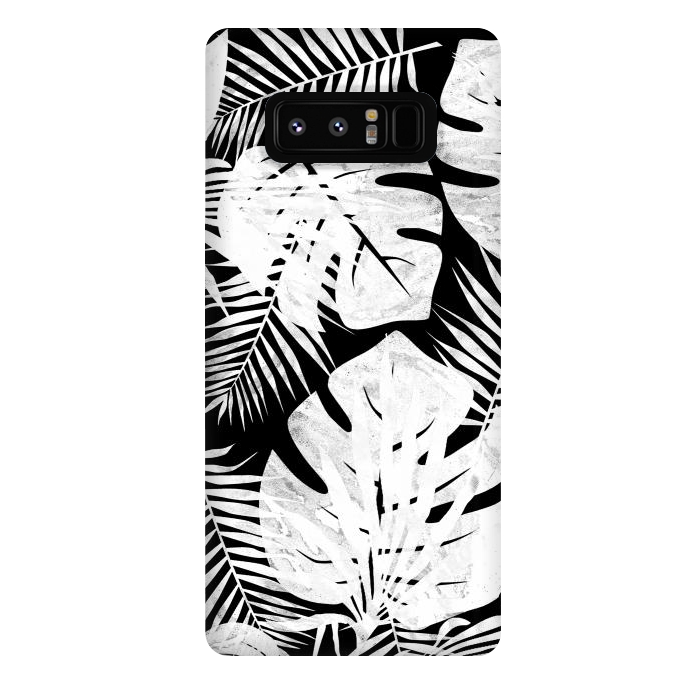 Galaxy Note 8 StrongFit White textured jungle leaves on black backround by Oana 